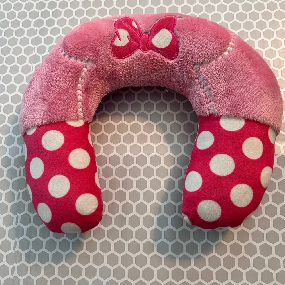Disney Minnie Mouse Pink Polka Dot Travel Neck Pillow with Bow Accent